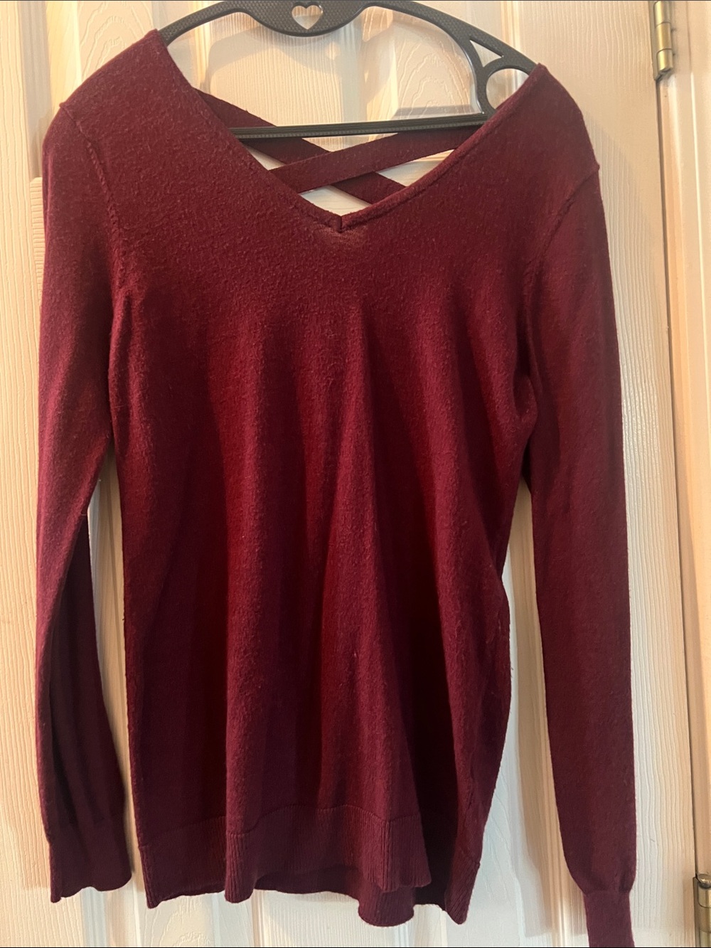 Women's V-Neck Crisscross Sweater - Burgundy